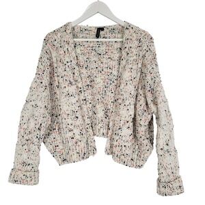 Moon & Madison Womens Confetti Chunky Cable Knit Cropped Cardigan Cream S